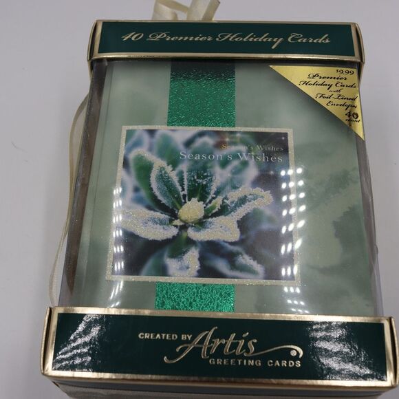 Artis Vintage  Christmas Cards 40 Premium Holiday Cards Blue Green Floral Foil - Picture 1 of 11